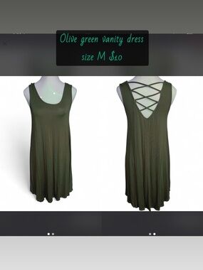 Vanity Olive Green Sleeveless Midi Dress with Crisscross Back